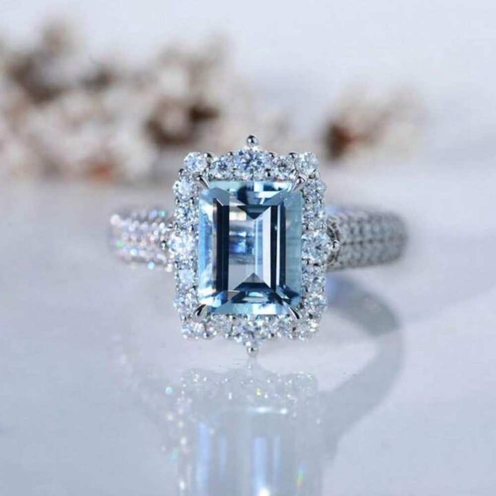 .925 sterling silver plated Elegant Silver and Blue Gemstone Ring